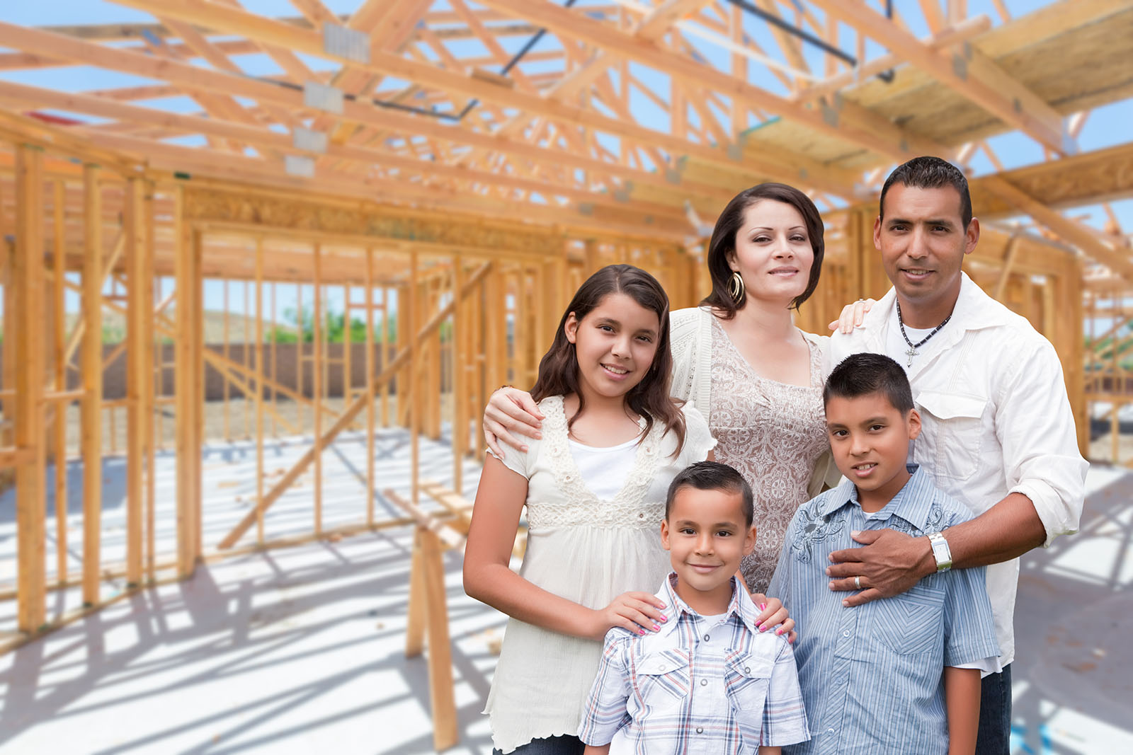 Family in house under construction